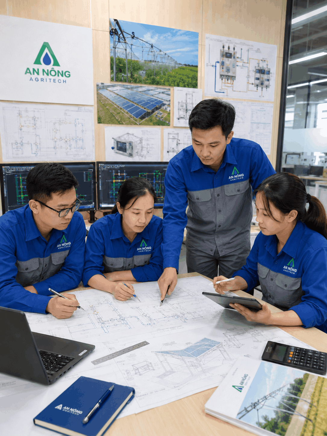 nhân sự an nông agritech thiết kế hệ thống tưới - điện mặt trời cho chủ đầu tư